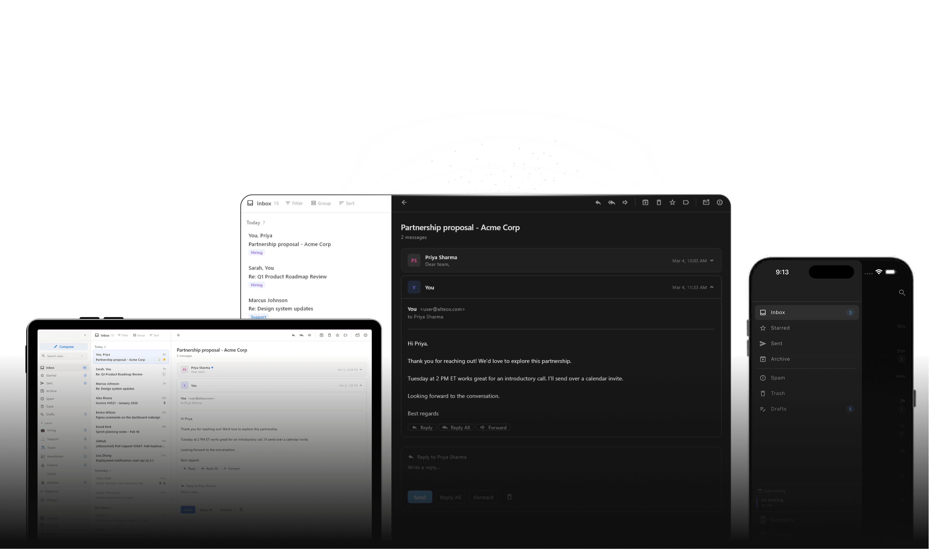 Bréifkëscht Mail on desktop, tablet and mobile